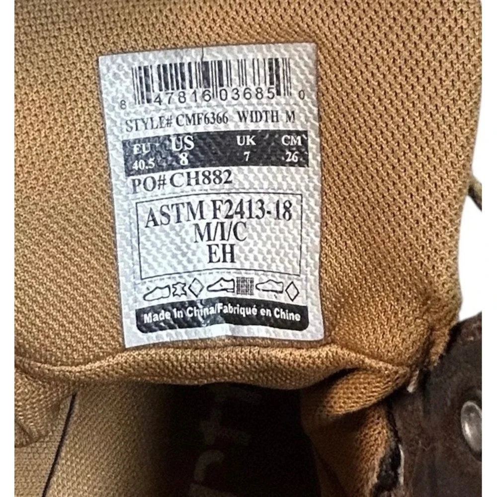 Carhartt Mens CMF6366 Waterproof Work Boots Size 8M Brown Leather Steel‎ Toe
